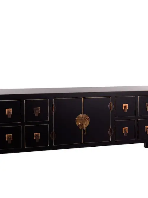 Meuble TV Noir Mat Liseret Doré Ixia 130cm