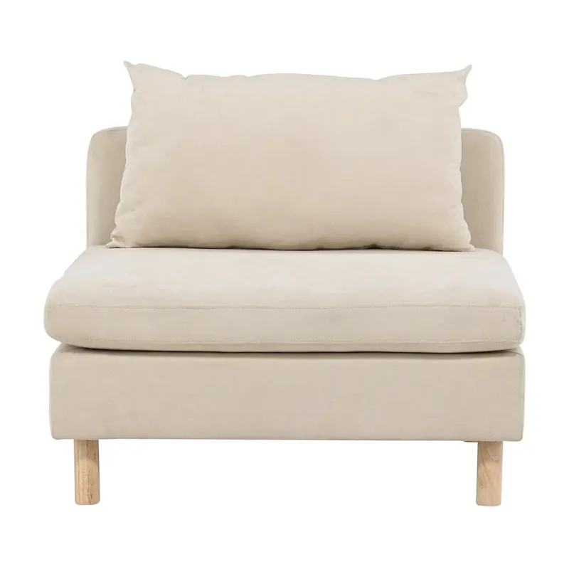 Module de canapé beige Zero de face, grand coussin de dossier et pieds en bois clair