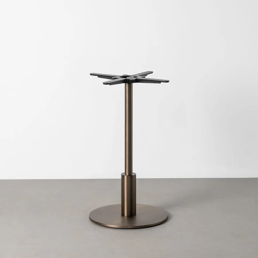 Pieds de table central Ixia bronze à une seule colonne, manchon bas, socle rond et croisillon noir
