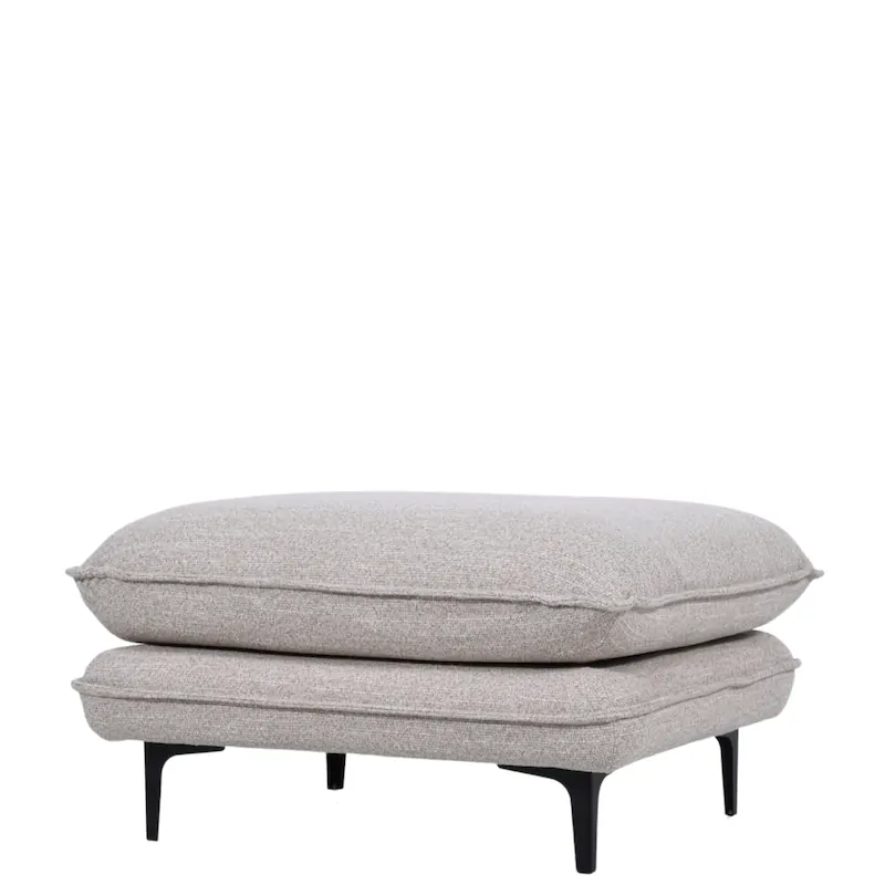 Pouf ottoman Modène Athezza en tissu chiné beige sur pieds en métal noir