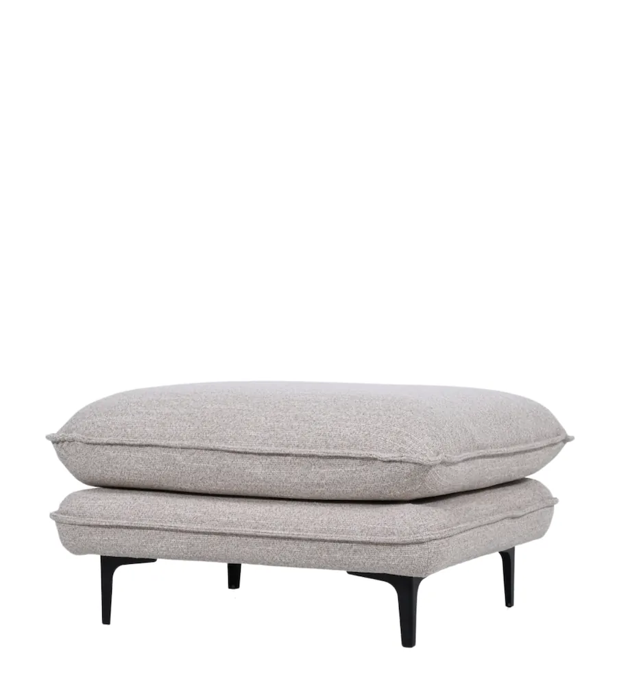 Pouf ottoman Modène Athezza en tissu chiné beige sur pieds en métal noir