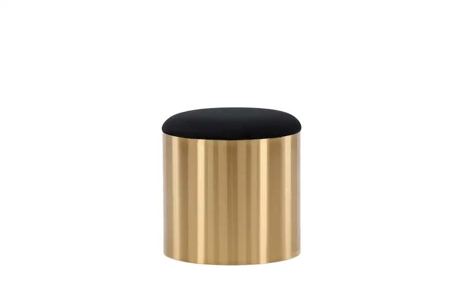 Pouf velours noir Furniture Fashion au corps cylindrique en métal doré
