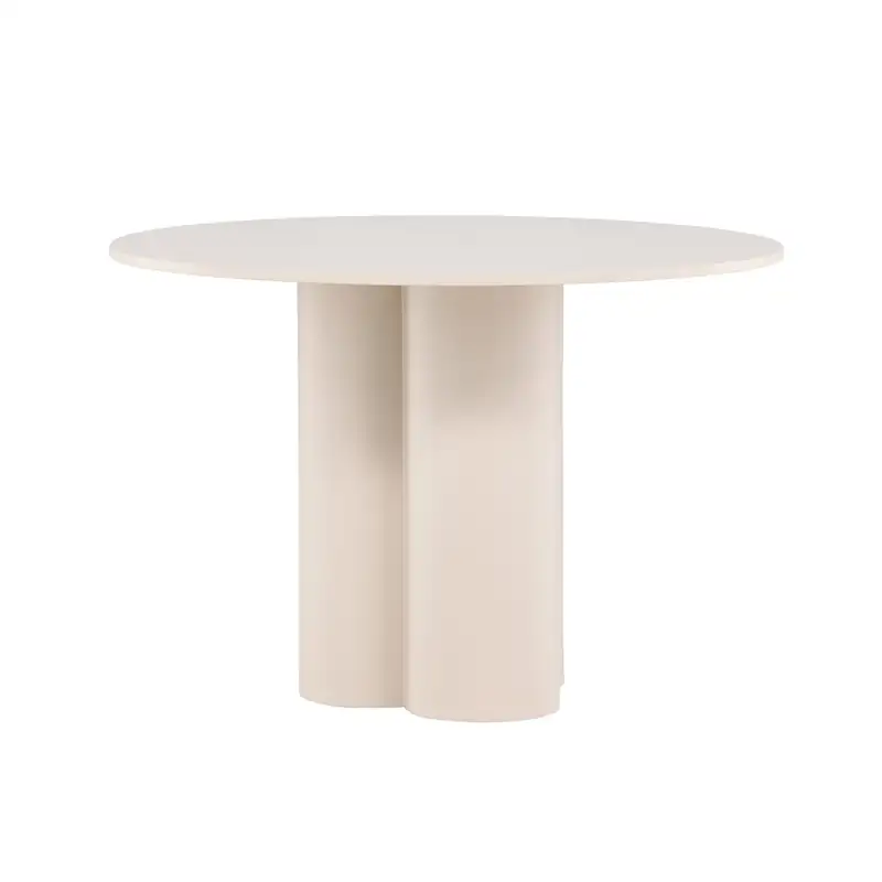 Table à manger ronde Olivia crème, plateau rond et pied en trèfle