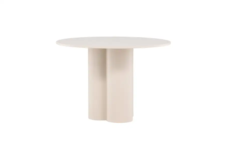 Table à manger ronde Olivia crème, plateau rond et pied en trèfle