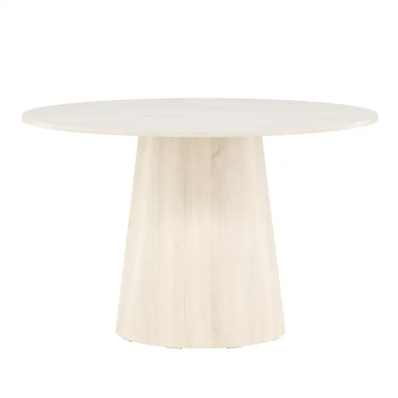 Table à manger ronde crème de 120 cm sur pied central conique, vue de face