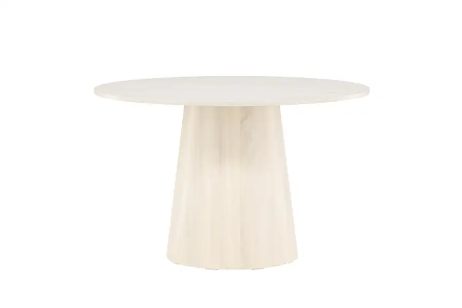 Table à manger ronde crème de 120 cm sur pied central conique, vue de face