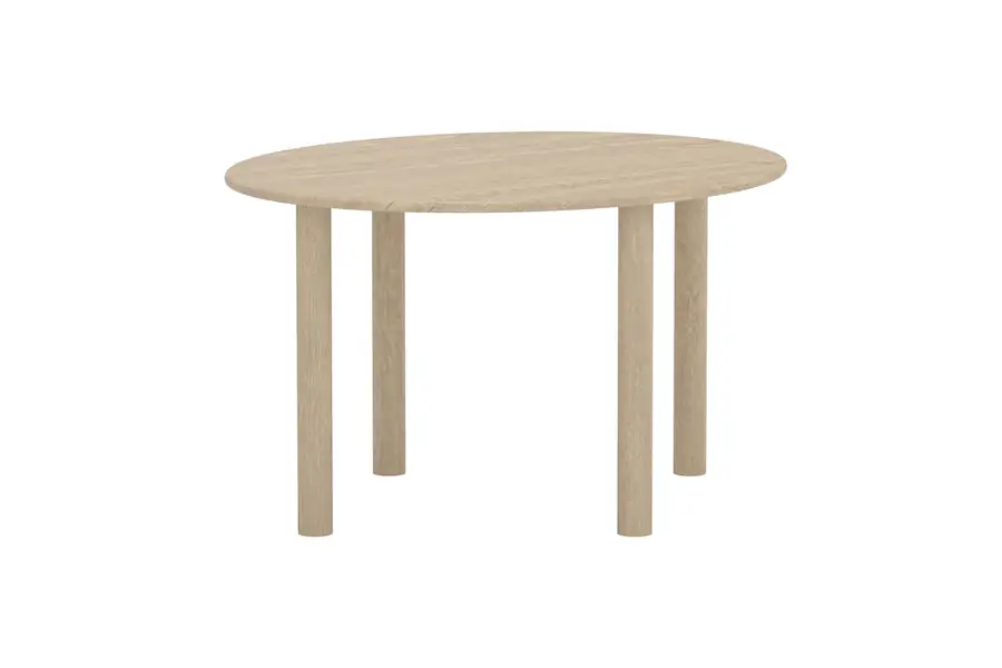 Table Hilo en trois-quarts, plateau et pieds cylindriques au ton naturel