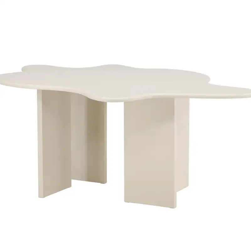 Plateau ondulé beige et pieds en panneaux plats, vue de trois quarts