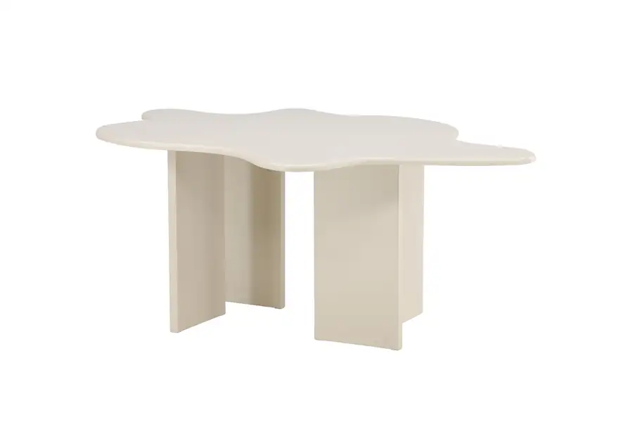 Plateau ondulé beige et pieds en panneaux plats, vue de trois quarts