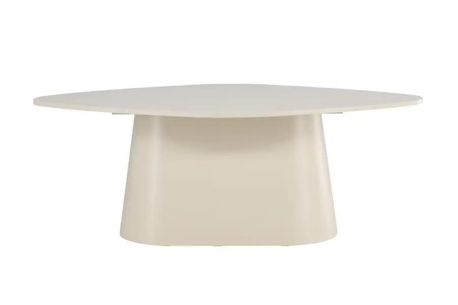 Table à manger ovale crème de face, plateau arrondi sur un pied central