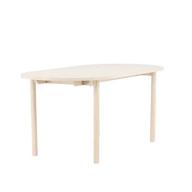 Table à manger ovale en bois blanchi vue de trois quarts