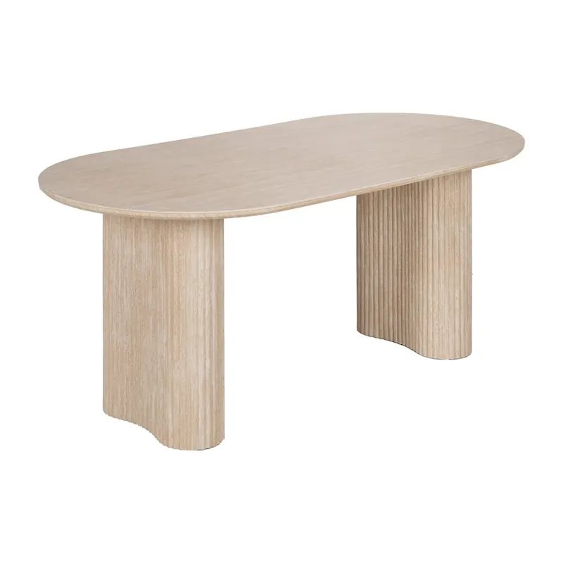 Table à manger ovale plateau effet pierre, pieds cannelés 180 cm