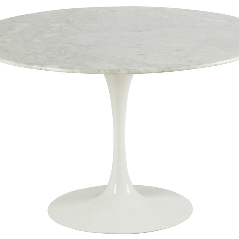 Table ronde Marbella en marbre blanc veiné sur pied tulipe blanc