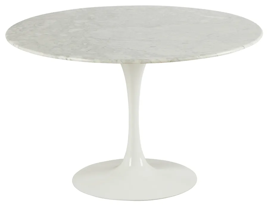 Table ronde Marbella en marbre blanc veiné sur pied tulipe blanc