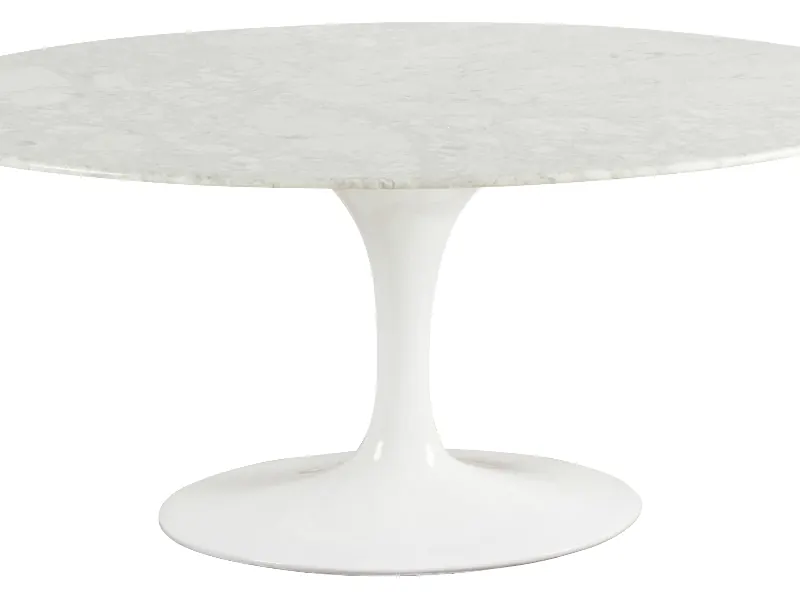 Table à manger ovale Marbella d'Athezza, plateau en marbre blanc sur pied tulipe blanc