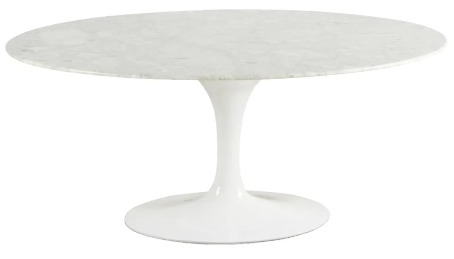 Table à manger ovale Marbella d'Athezza, plateau en marbre blanc sur pied tulipe blanc
