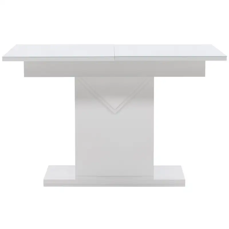 Table à manger extensible Pluto blanche, pied central sur socle, vue de face