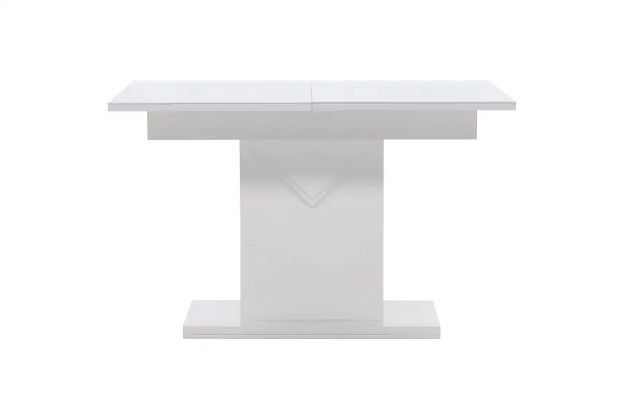 Table à manger extensible Pluto blanche, pied central sur socle, vue de face
