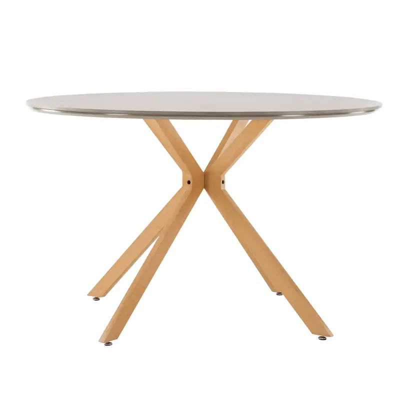 Table à manger ronde Piazza à plateau gris clair, vue de face sur fond blanc