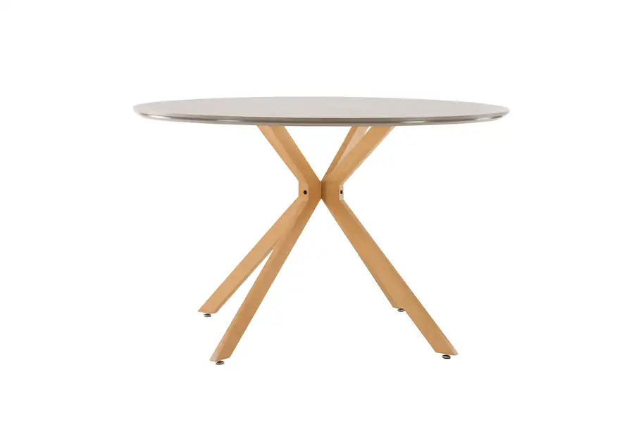 Table à manger ronde Piazza à plateau gris clair, vue de face sur fond blanc