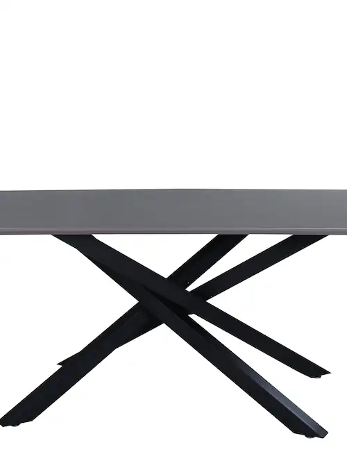 Table à manger grise Piazza, piétement croisé noir, 180 cm