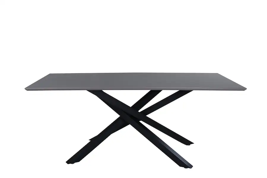 Table à manger grise Piazza sur pieds noirs croisés, vue de face