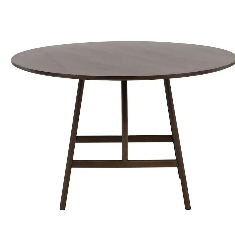 Table à manger ronde Kaseidon brun foncé vue de face, cadre entre les pieds