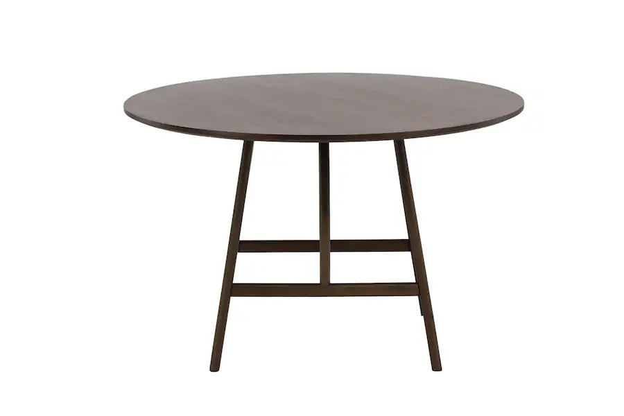 Table à manger ronde Kaseidon brun foncé vue de face, cadre entre les pieds