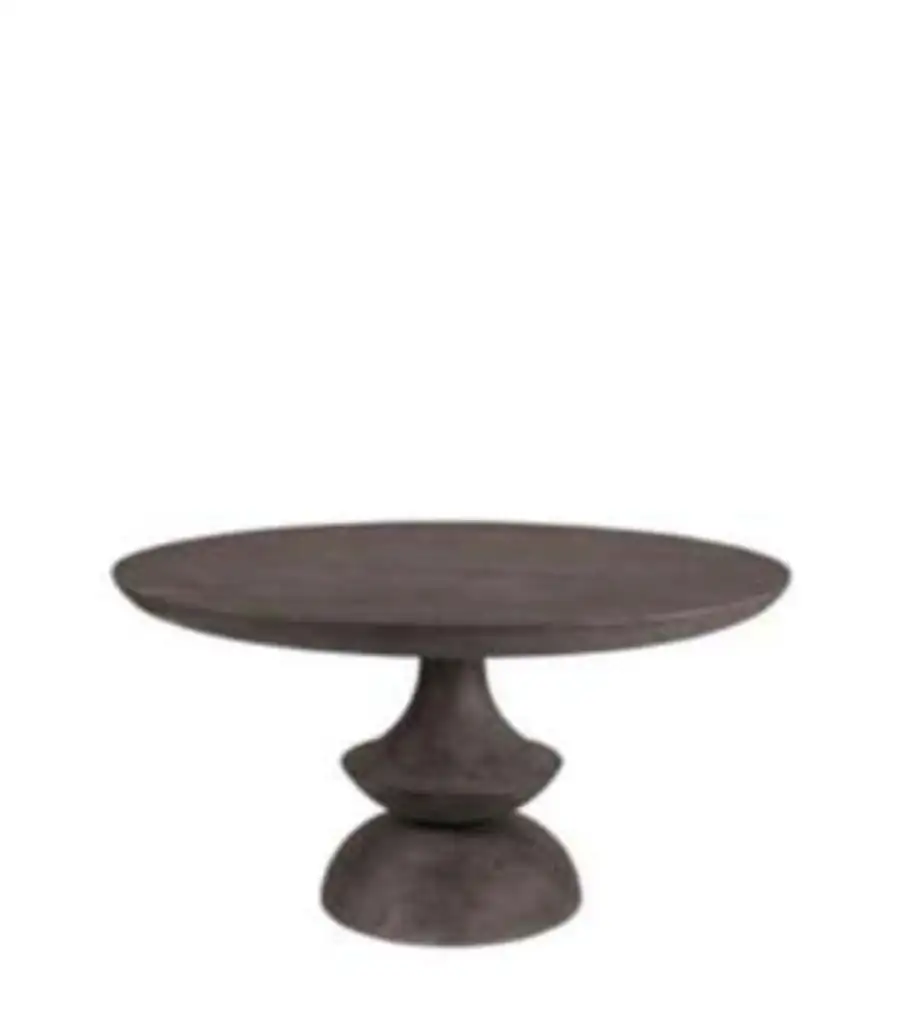 Table à manger ronde Pluto d'Athezza en manguier foncé sur pied central tourné