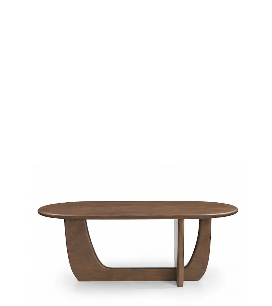 Table à manger Eudora en manguier marron, piètement en arc et pied rond