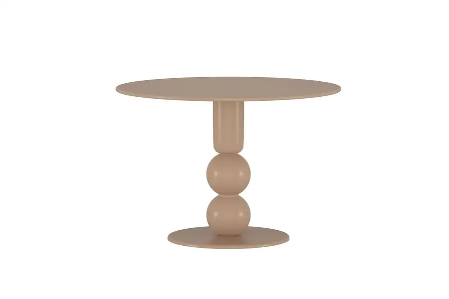 Table à manger ronde Boule taupe sur fond blanc, pied en deux boules empilées