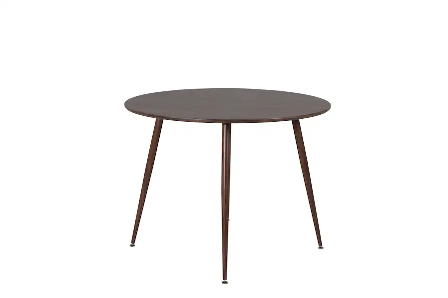 Plateau rond de la table Plaza vu de face, posé sur ses pieds effilés évasés