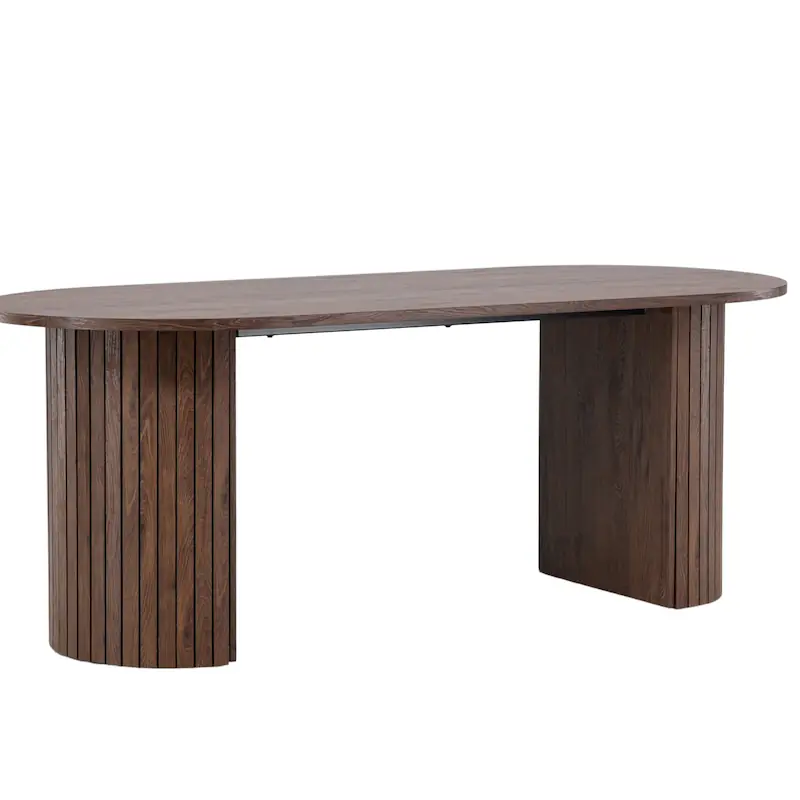 Table Härön marron en trois quarts de côté, pied à rainures verticales à gauche