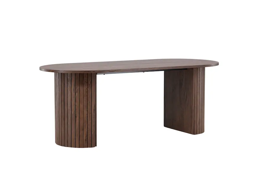 Table Härön marron en trois quarts de côté, pied à rainures verticales à gauche