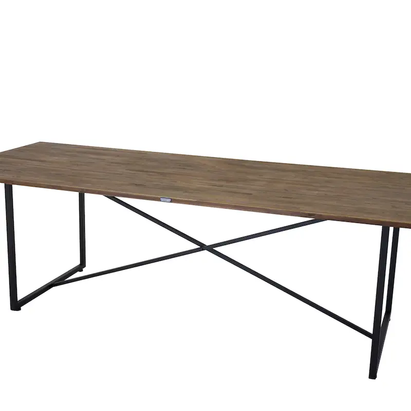 Table à manger en teck Padang vue en perspective, piétement noir croisé