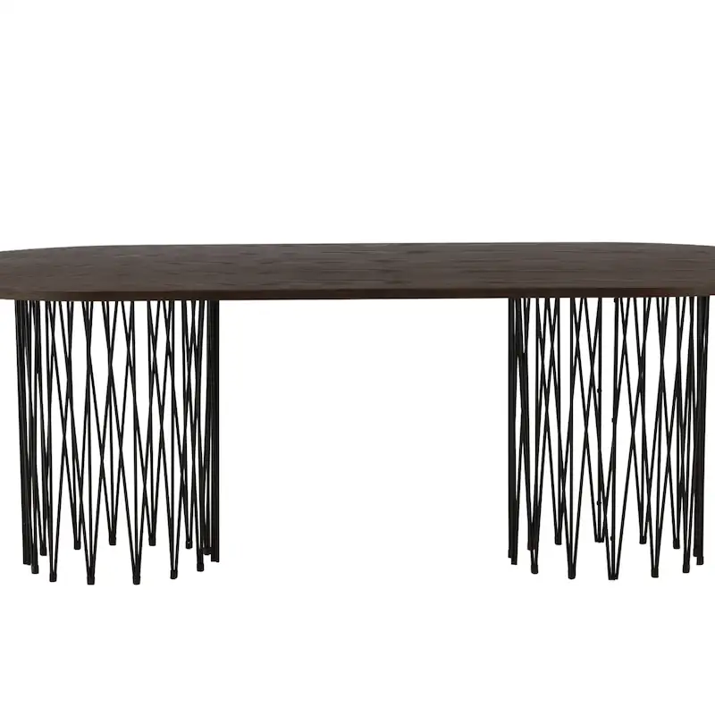 Table ovale vue de face sur fond blanc, deux pieds ajourés noirs