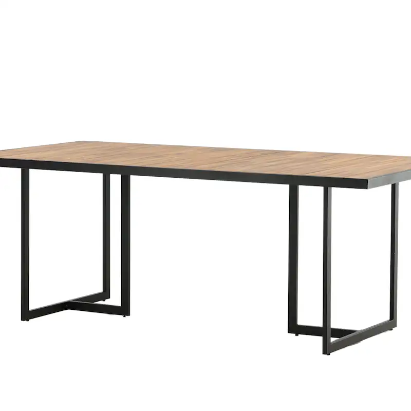 Table de jardin rectangulaire Khung en trois quarts, plateau en acacia et piétement noir
