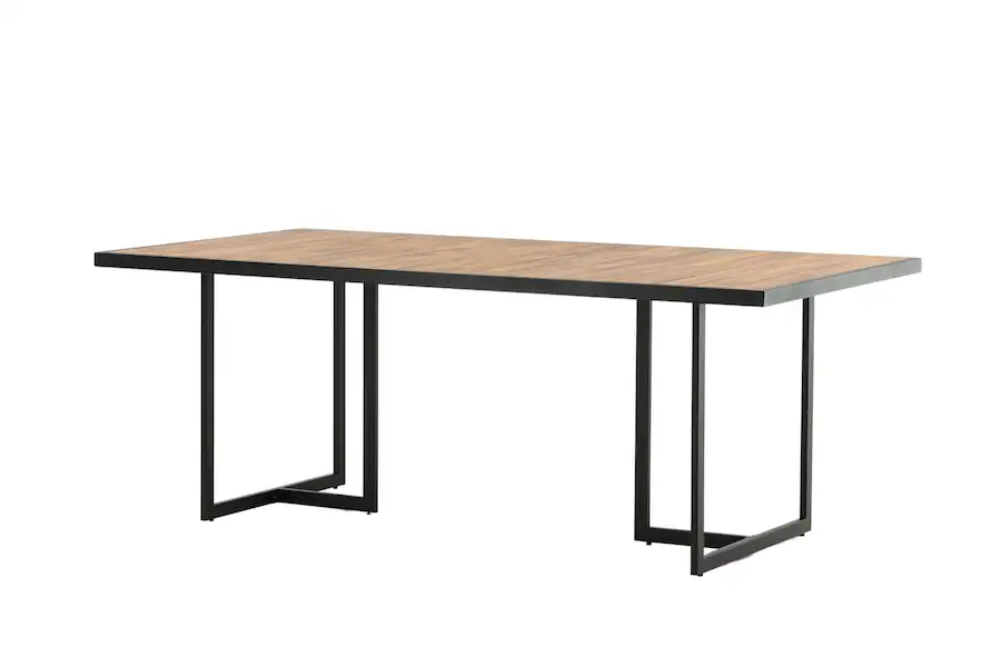 Table de jardin rectangulaire Khung en trois quarts, plateau en acacia et piétement noir