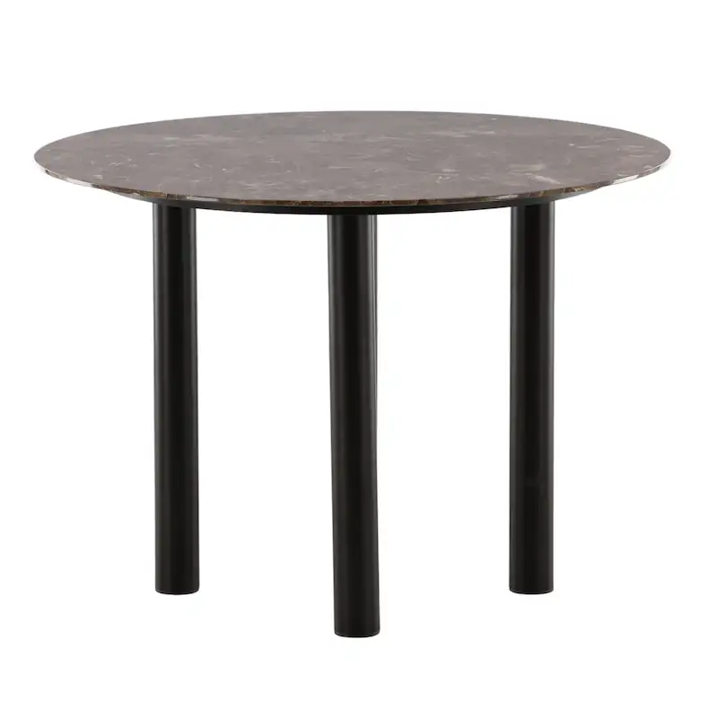 Table à manger ronde Havsten, plateau en verre à décor marbré brun sur quatre pieds noirs