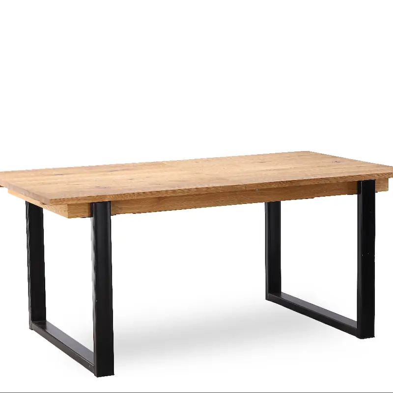 Table à manger extensible Sierra en chêne de trois quarts, deux piètements en U en métal noir