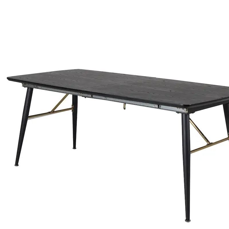 Table à manger extensible noire Venture Home de trois quarts, pieds évasés en métal noir
