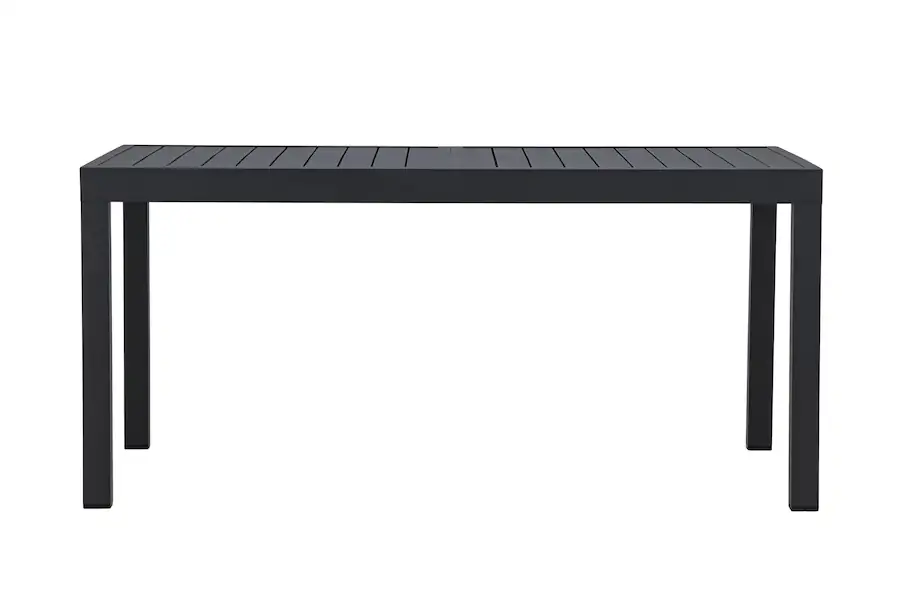 Table de jardin extensible Capo noire vue de face, plateau et pieds en aluminium