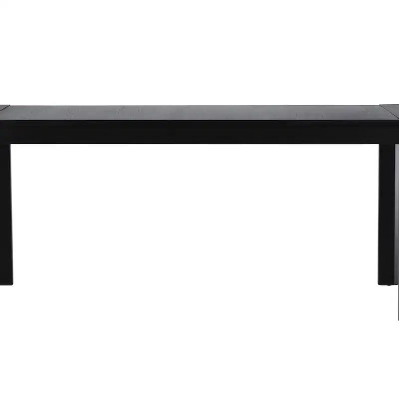 Table à manger noire à quatre pieds droits, vue de face sur fond blanc