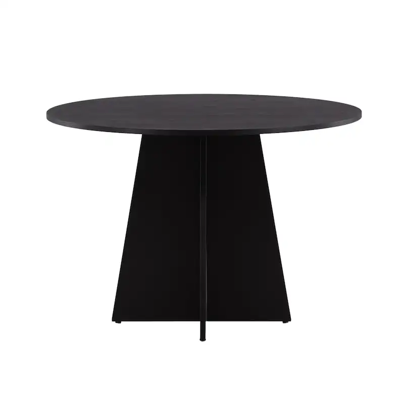 Table à manger ronde Bootcut noire vue de face, plateau et pied central en croix