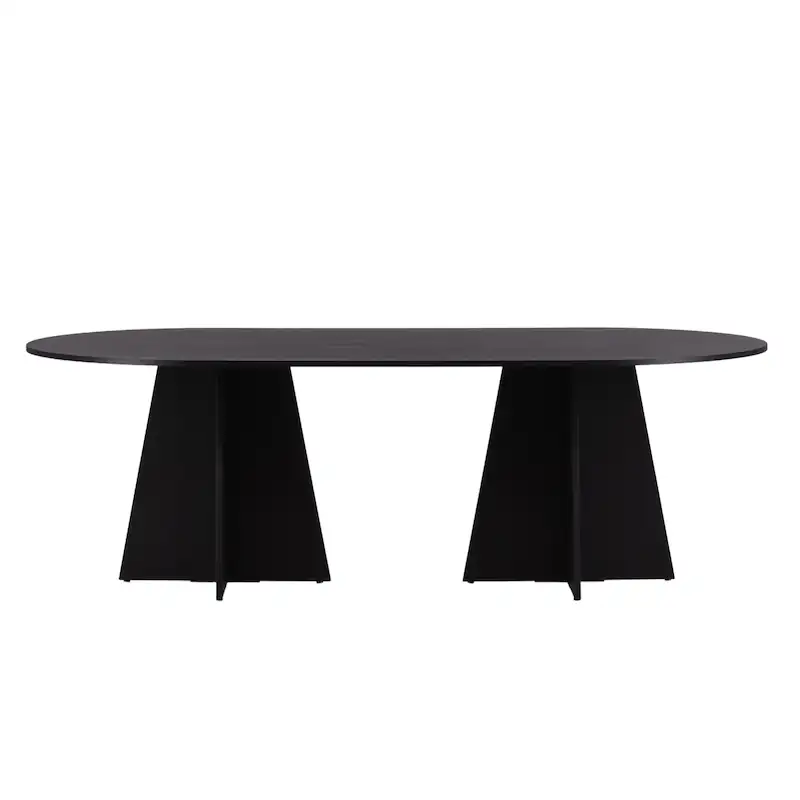 Table à manger ovale Bootcut noire, vue de face sur deux pieds en croix