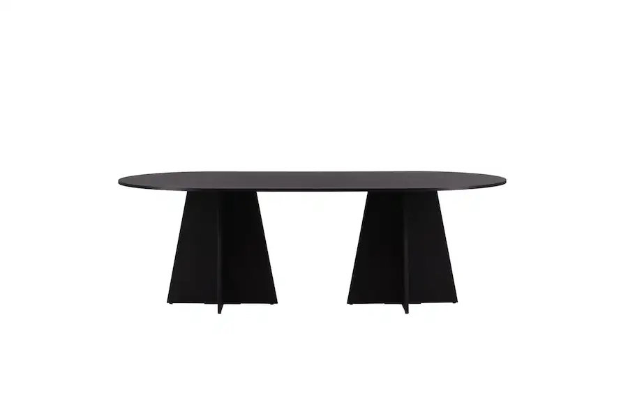 Table à manger ovale Bootcut noire, vue de face sur deux pieds en croix