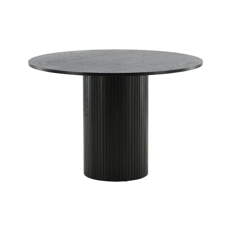 Table à manger ronde Bianca noire, plateau sur un pied cylindrique cannelé