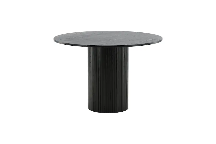 Table à manger ronde Bianca noire, plateau posé sur un pied cylindrique cannelé