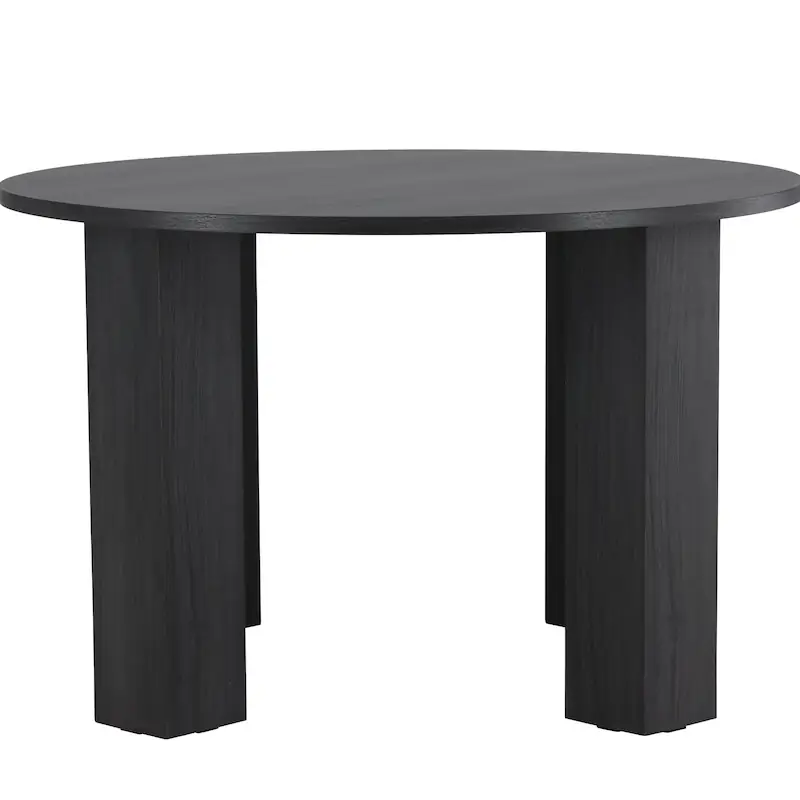 Table à manger ronde Juno noire vue de face, plateau rond et pieds épais
