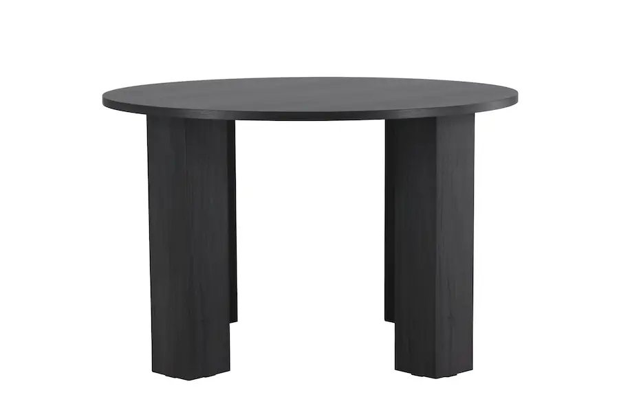 Table à manger ronde Juno noire vue de face, plateau rond et pieds épais